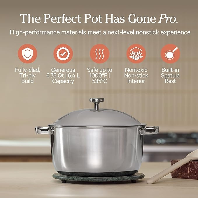 Our Place Titanium Perfect Pot Pro - 6.75 Qt No-Coating Nonstick Stock Pot | Tri-Ply Titanium &