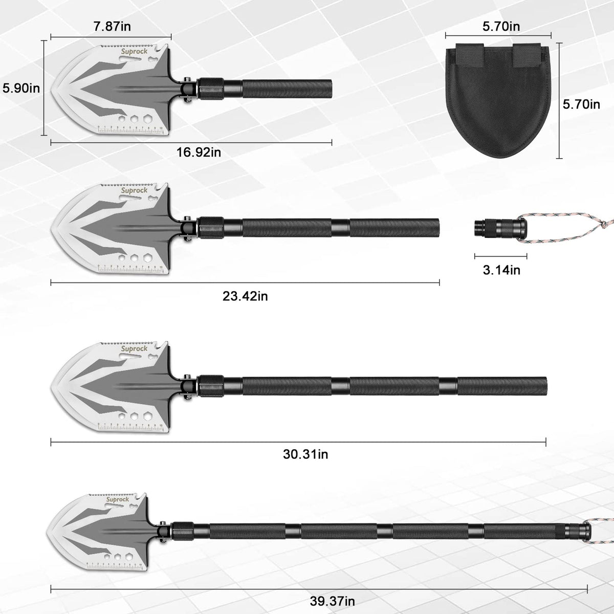 Suprock Survival Shovel High Carbon Steel Tactical Shovel Axe Folding Entrenching Tool Camping