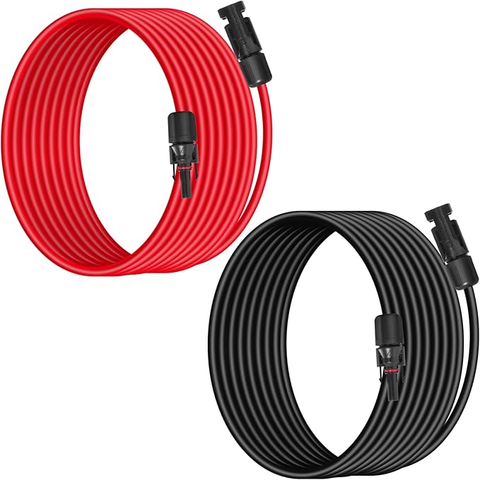 10AWG (6mm²) Solar Panel Extension Cable 10FT - Black & Red, Heavy Duty, Weather Resistant