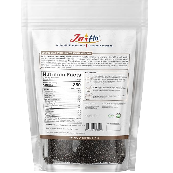 Jai Ho Certified Organic Kabuli Chana Garbanzo Beans 4 lb | Chickpeas Lentils | Indian Kabuli Chole