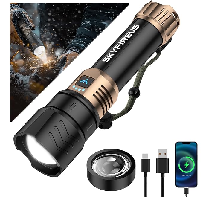 SKYFIRE LED Flashlights High Lumens with Ignition Lens,2000lm Super Bright Rechargeable