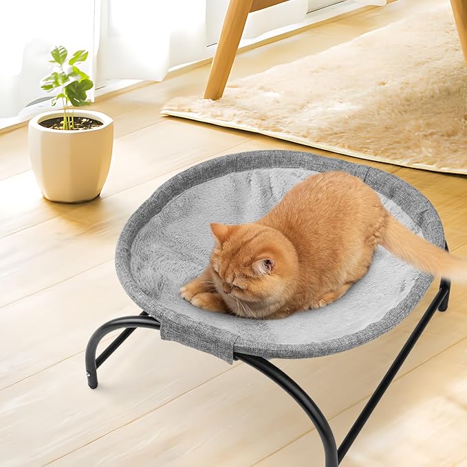 Raised Cat Hammock Bed, Pet Bed for for Indoor Cats, Standing Cat Cot with Washable Plush,17.1 x 17