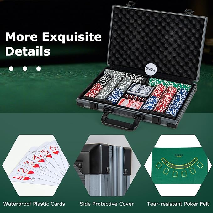 Goplus Poker Chip Set, Casino Poker Chips with 400 PCS Chips, 2 Decks Cards, Dealer Button, Poker