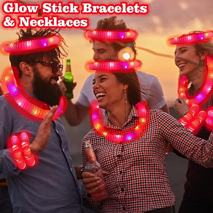 24 PCS Red Glow Sticks Party Favors for Kids, Light Up Necklaces Bracelets Accessories for