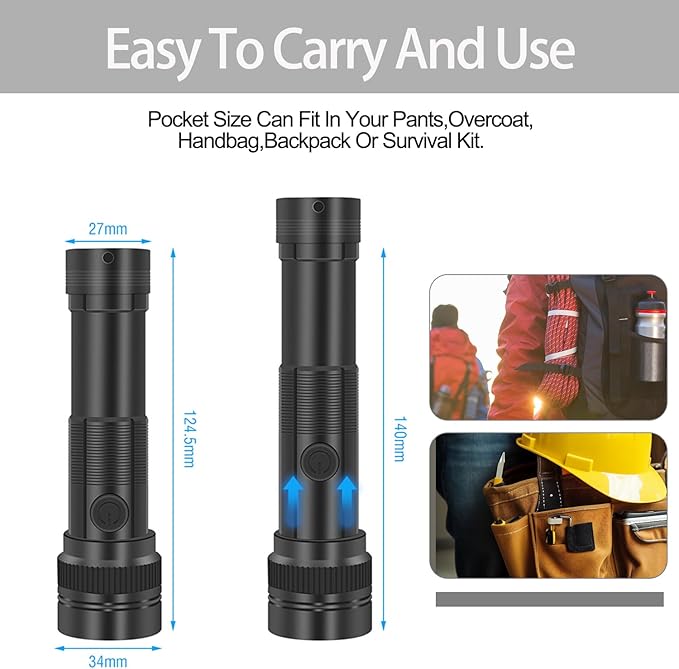 Rechargeable LED Flashlight High Lumens - 2 Pack Super Bright Small Tactical Flashlight Zoomable,4