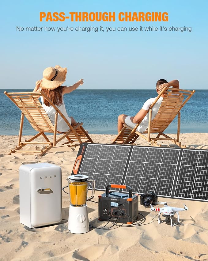 GRECELL 999Wh Solar Generator 1000W, Portable Power Station with 60W USB-C PD Output, 110V Pure