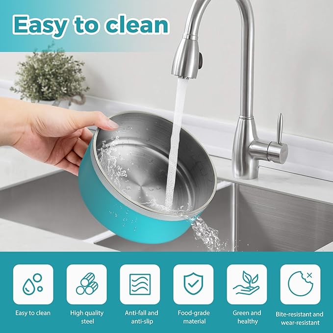 Stainless Steel Dog Bowl - Metal Water and Food Dish for Large Dogs, Insulated, Non-Slip, Easy