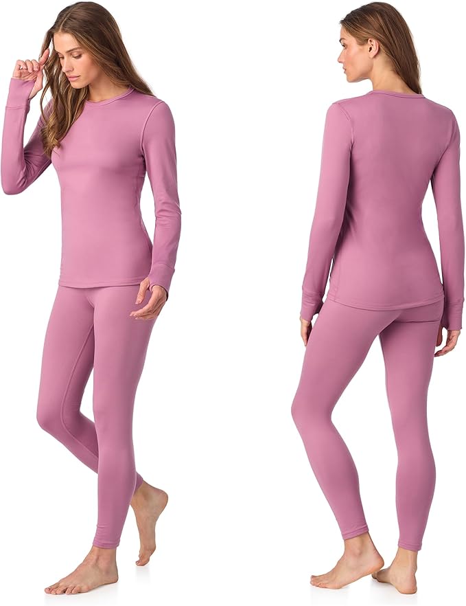 Cuddl Duds Womens Fleece Lined Thermal Base Layer Set – Long Sleeve Shirt & Leggings for Cold