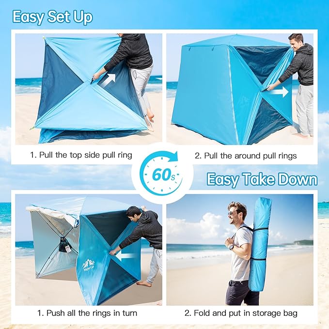 Night Cat Pop-up Beach Tent: 3 4 Persons Beach Shelter with Canopy and Footprint, UPF 50+ UV