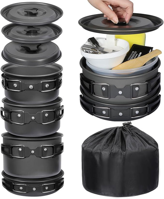 REDCAMP 6/10/11/12/14/15/19 PCS Camping Cookware Mess Kit Camping Gear Campfire Utensils