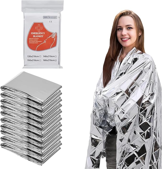 Emergency Blankets Mylar Thermal Blanket (10 Pack-Silver) 84"x52" Space Blankets Survival for First