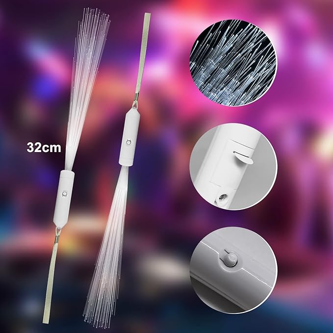 M.best 12pcs Glow Sticks Party Supplies, 3 Flashing Modes Glow in The Dark White Fiber Optic Wands