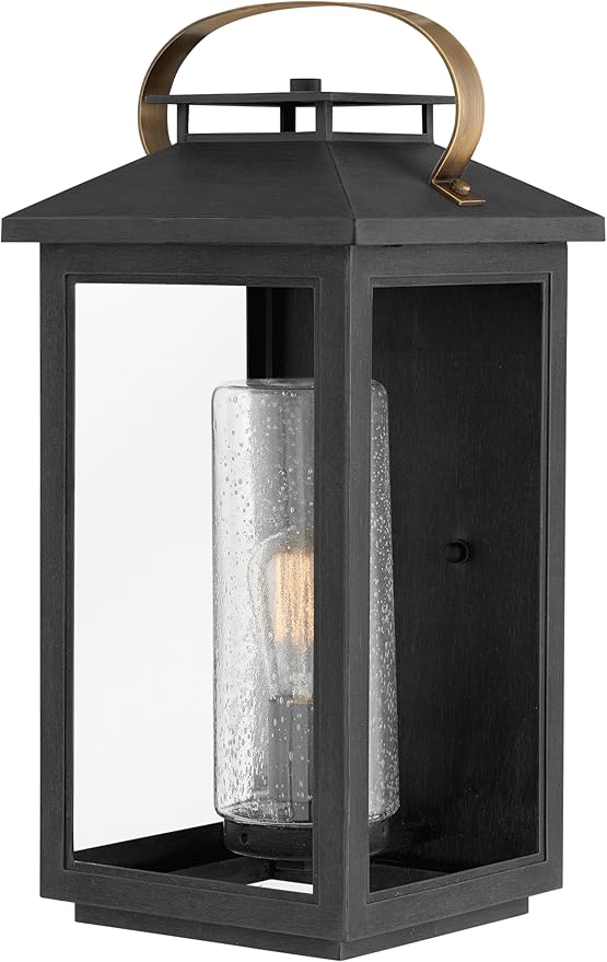 Hinkley Atwater Medium Wall Mount Outdoor Lantern - Clear Seedy Glass, Composite, Anti-Fade, LED
