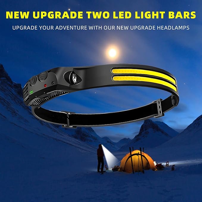 LED Headlamp Rechargeable 6PCS - 230° COB Super Bright Head Lights for Forehead, Hard hat Light for