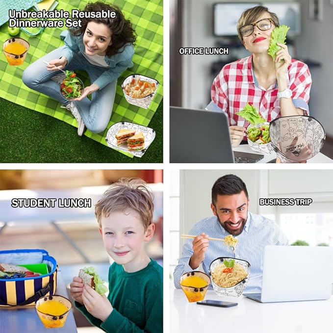 MIUPOO Collapsible Bowl Plate Cup Set,Portable Mess Kit,Food Grade Material Free Folding Plate for