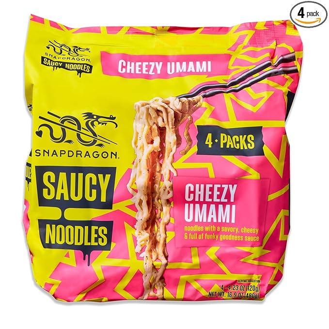 Snapdragon Saucy Instant Noodles with Cheezy Umami, Savory Slurpable Sauce - Quick Meal, Snack, and
