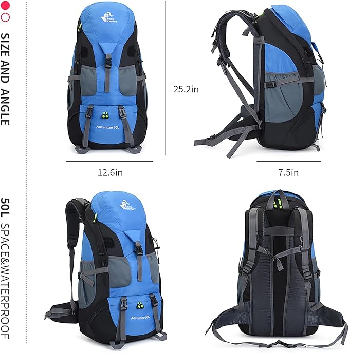 Bseash 50L Hiking Backpack, Water Resistant Lightweight Outdoor Sport Daypack Travel Bag for