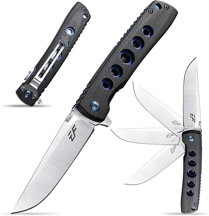 Eafengrow EF27 Folding knife, D2 Steel Blade Everyday Carry, Flipper Open, Liner Lock, G10 Handle