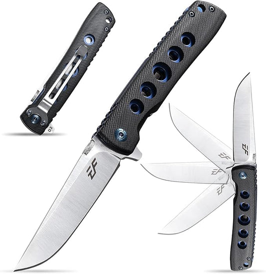 Eafengrow EF27 Folding knife, D2 Steel Blade Everyday Carry, Flipper Open, Liner Lock, G10 Handle
