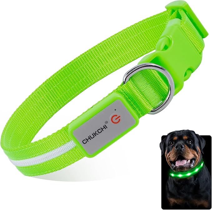 CHUKCHI LED Dog Collar Rechargeable,Waterproof Flashing Collar,Light Up Glow Collar, Adjustable