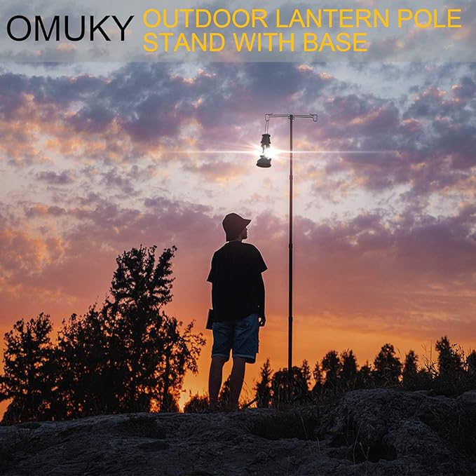 OMUKY Telescopic Lantern Stand with Base Outdoor Camping Lamp Stand Pole Adjustable Lantern Pole