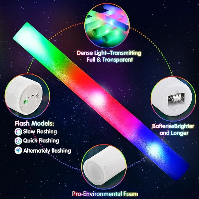 150 PCS Led Foam Sticks, Bulk Glow Sticks with 3 Colors Flashing, Light Up Baton Wands for Kids