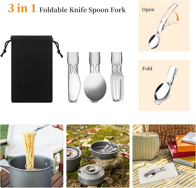 Camping Cooking Utensils Set, Stainless Steel Grill Tools, Camping BBQ Cookware Gear and Equipment
