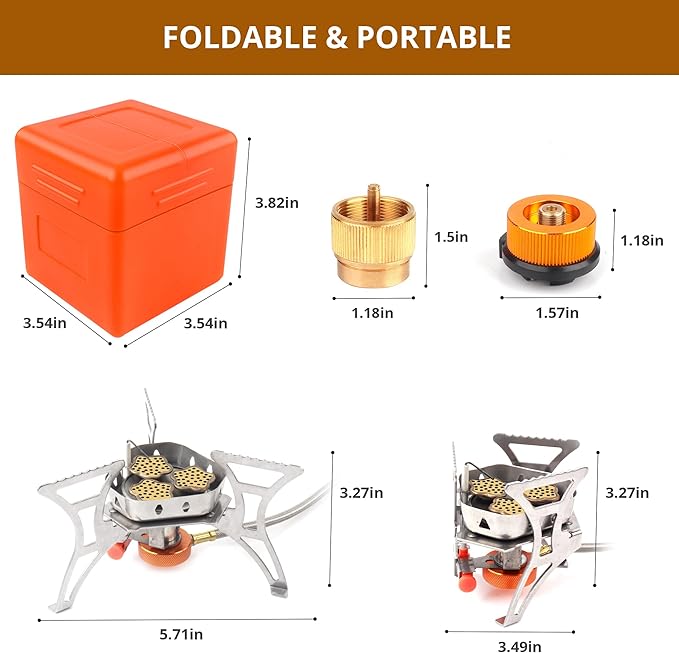 6800W Camping Stove with Fuel Canister Adapter Portable Backpacking Gas Stove with Piezo Ignition