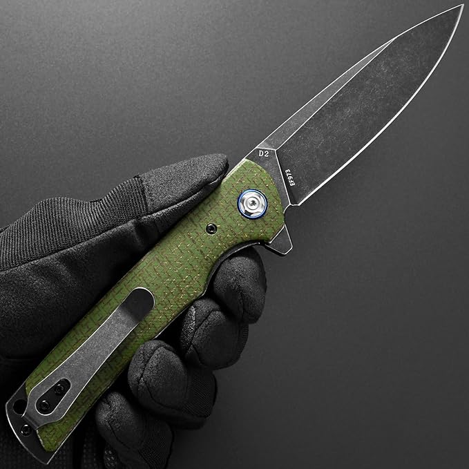 Eafengrow EF973 Folding Knife, D2 Steel Blade Micarta Handle Scale Pocket Knife Folder for Working