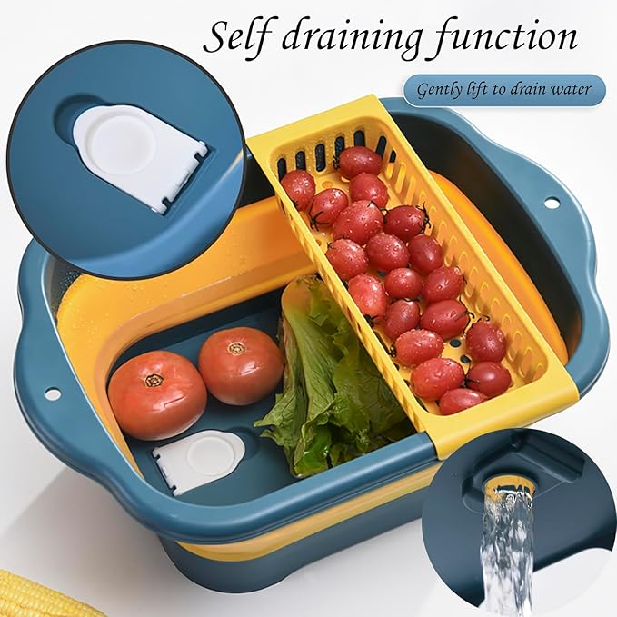2.98 Gallon (11.28L) Collapsible Dish Basin with Drain Plug, Outdoor Multiuse Foldable Sink Tub