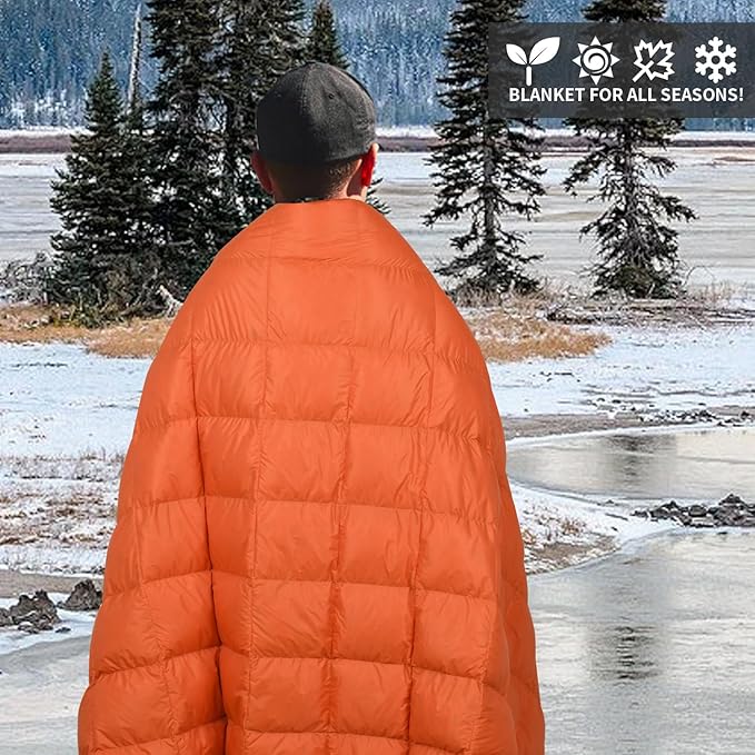 Down Camping Blanket, Muti-Use Outdoor Travel Blanket, Puffy Sleeping Bag Blanket, Waterproof
