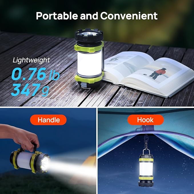 2 Pack LED Camping Lantern Flashlight Rechargeable, Consciot Portable Torch with 6 Light Modes