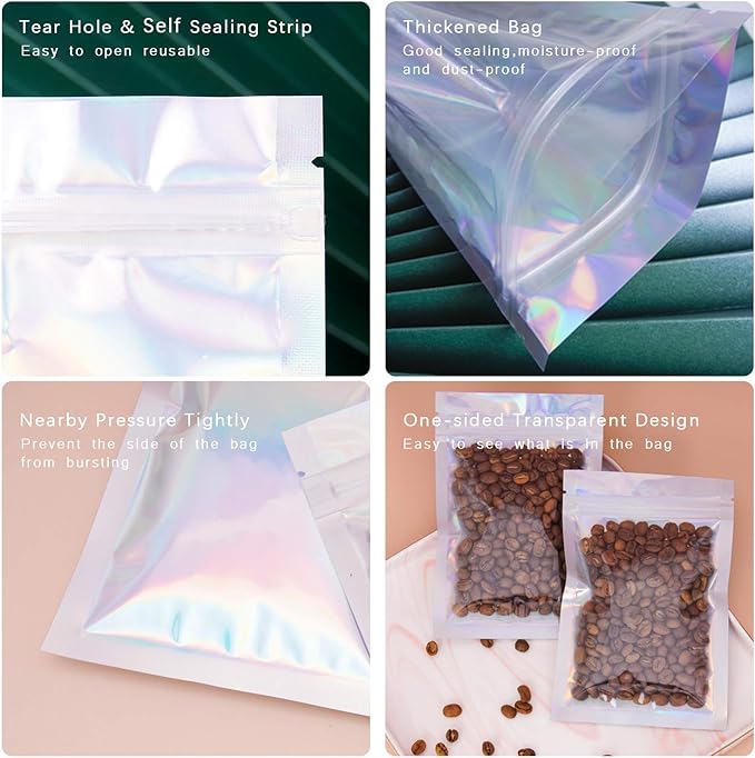 100 Pieces Resealable Smell Proof Bags - 3.3 x 5 Inches Foil Pouch Bags， Flat Clear Food Storage