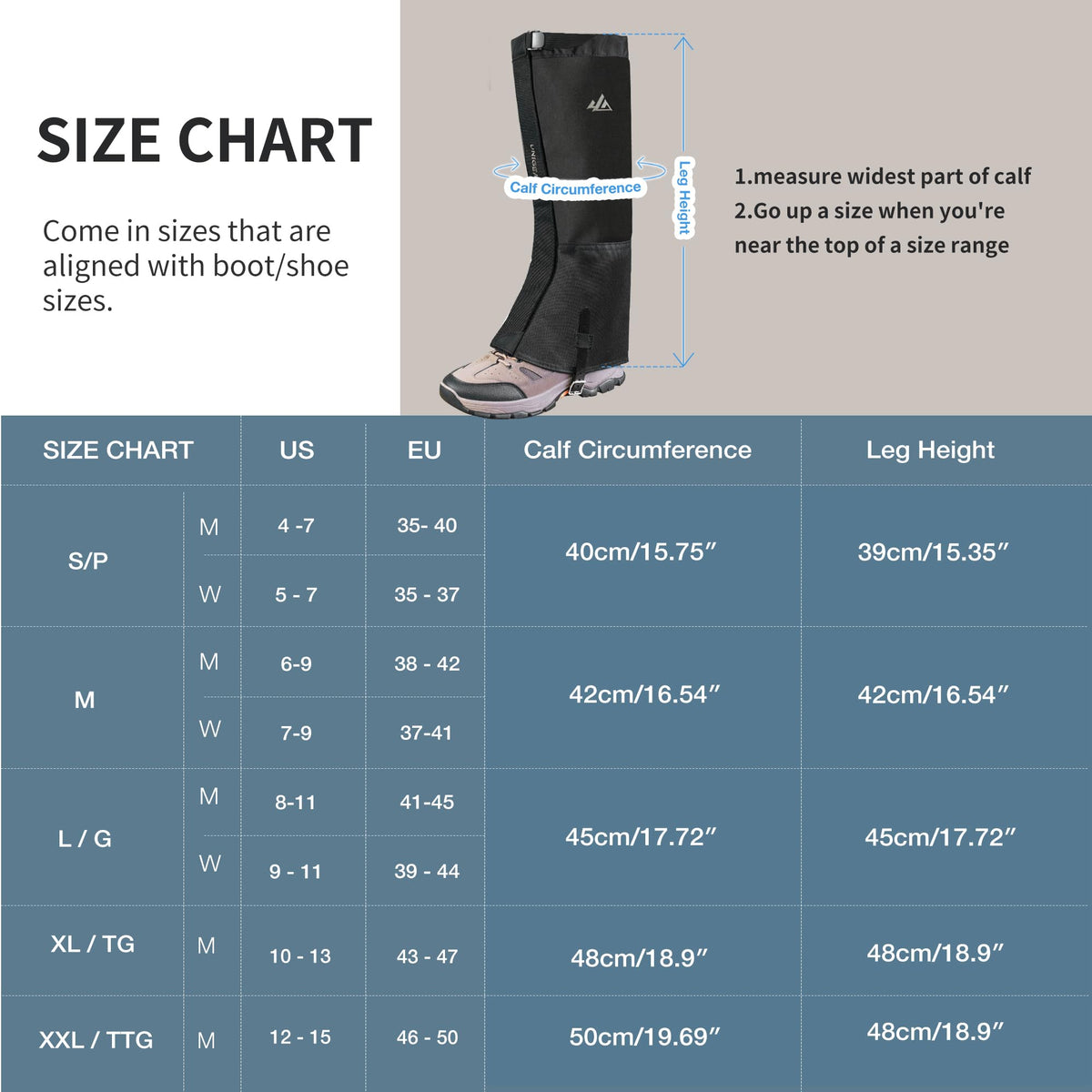 Unigear Leg Gaiters, 1000D Waterproof Boot Gaiters for Hiking Snow Hunting