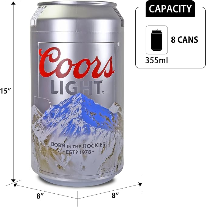 Coors Light Mini Fridge - Refrigerator for Bedroom Office, Portable Table Top Beverage Cooler, 12V