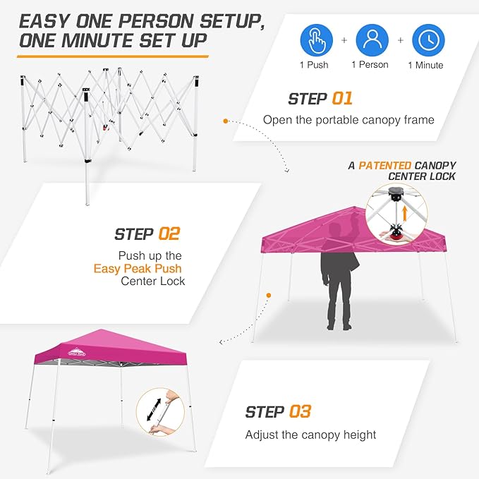 EAGLE PEAK 10x10 Slant Leg Pop-up Canopy Tent Easy One Person Setup Instant Outdoor Beach Canopy