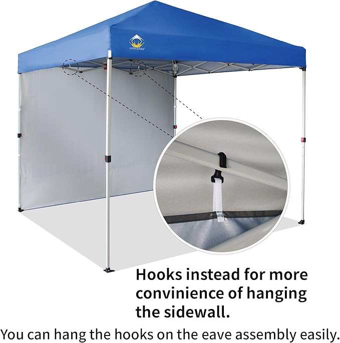 CROWN SHADES 8x8 Pop Up Canopy with 1 Side Wall - Beach Tent with One Push Setup - Outdoor Sun