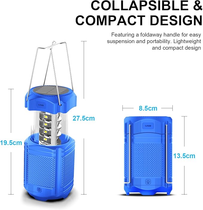 Camping Lantern 5000mAh Solar Hand Crank Telescopic LED Flashlight USB Charger for Power Outages