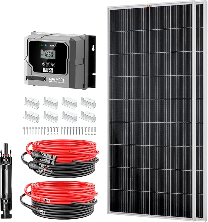 RICH SOLAR 400 Watt Solar Kit Contains 2 high Efficiency 200W Monocrystalline Panels with 9 busbars