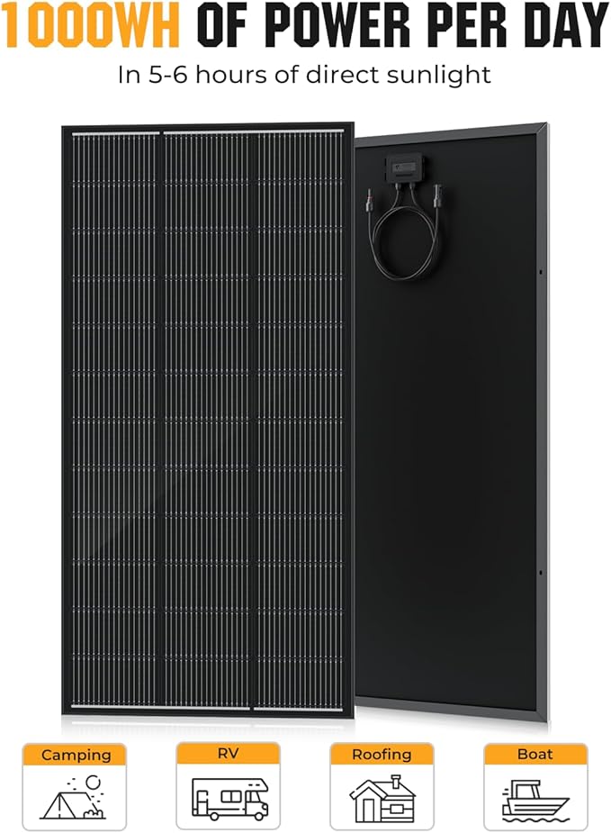 200 Watt Solar Panel 18BB, 25% High Efficiency, N-Type 12V 200W Solar Panel, Monocrystalline PV