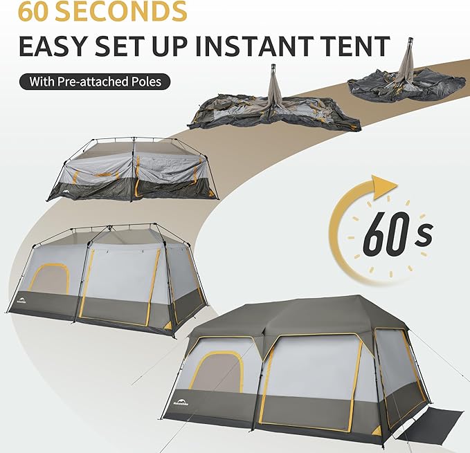 Naturehike Cape 4/6/8 Person Camping Tent, 60S Easy Setup Instant Tent Pop up Tent, Waterproof