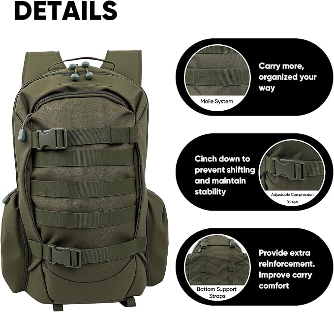 35L Tactical Backpack for Men, MOLLE Military Bug Out Bag, Waterproof Rucksack for Hiking with