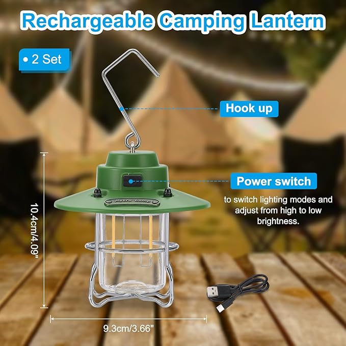 PATIKIL LED Camping Lantern, 2 Pack Vintage Rechargeable Lantern 3 Light Modes Portable Hanging