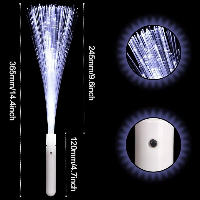 12 Pack White Glow Sticks Light Up Fiber Optic Stick Glow Wands Bulk with 3 Flashing Models for