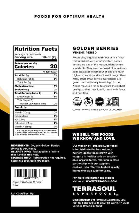 Terrasoul Superfoods Organic Golden Berries, 16 ounces