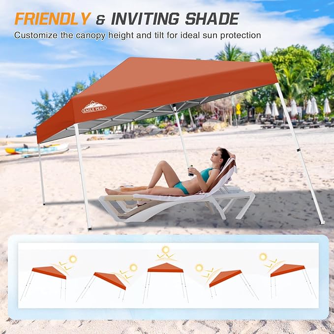 EAGLE PEAK 10x10 Slant Leg Pop-up Canopy Tent Easy One Person Setup Instant Outdoor Beach Canopy
