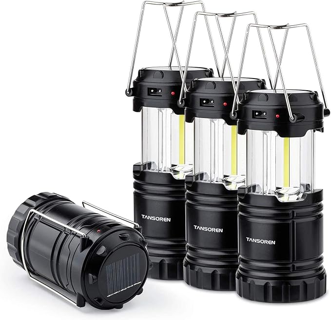 4 Pack Solar USB Rechargeable 3 AA Power Brightest COB LED Camping Lantern with Magnetic Base