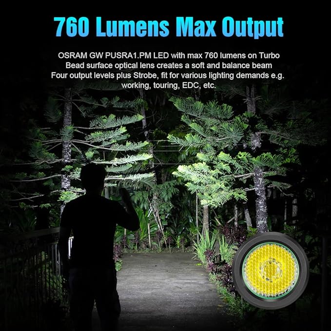 LUMINTOP EDC15 Keychain Flashlight 760 Lumens Mini EDC Flashlight 80 Hours Burn Time, 5 Modes, IPX8
