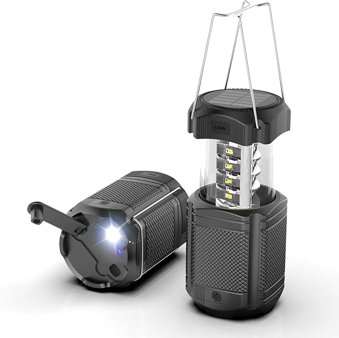 Camping Lantern 5000mAh Solar Hand Crank Telescopic LED Flashlight USB Charger for Power Outages