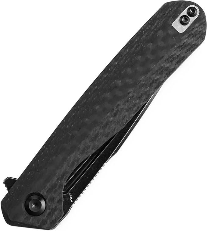 KANSEPT Qilin Pocket Knife,3.24'' Blackwash 154CM Sharp Tanto Blade, Black Carbon Fiber & G10